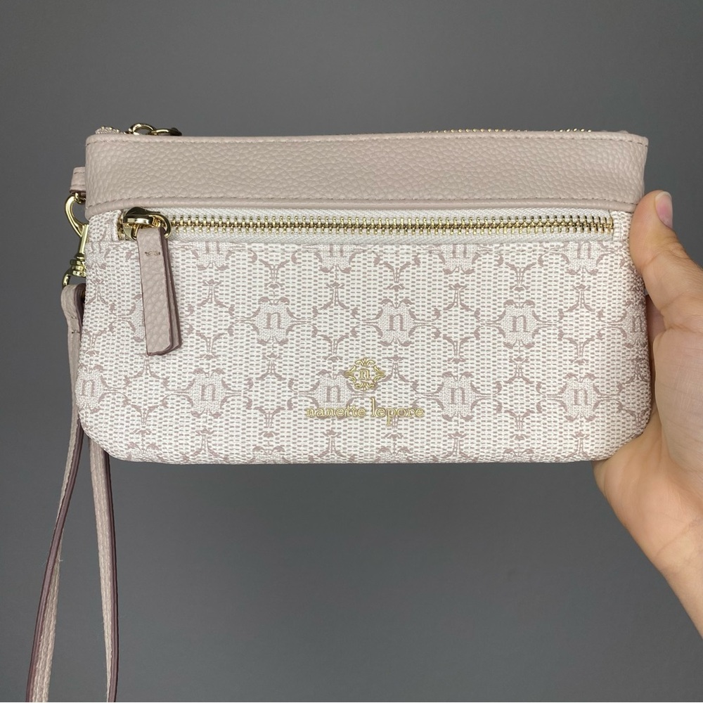 Nanette Lenpore Cream and Tan Women's wrist wallet